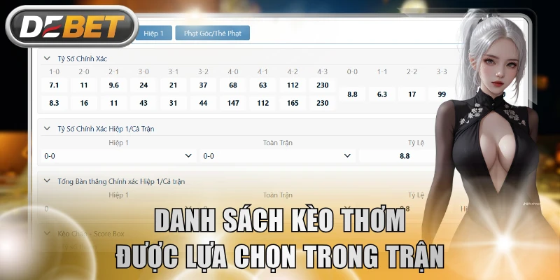 Danh sách kèo thơm được lựa chọn trong trận