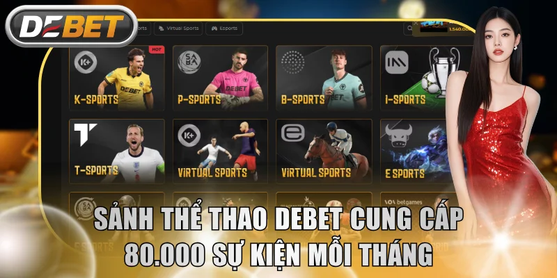 Sảnh thể thao DEBET cung cấp 80.000 sự kiện mỗi tháng